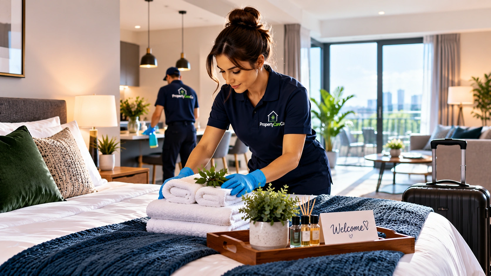 PropertyCareCo professional Airbnb cleaning services and turnover in Glasgow, preparing a clean and guest-ready apartment